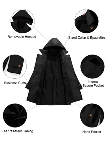 CREATMO US Women's Trench Coat Double-Breasted Classic Lapel Overcoat Belted Slim Outerwear Coat with Detachable Hood - 5