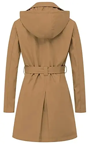 CREATMO US Women's Trench Coat Double-Breasted Classic Lapel Overcoat Belted Slim Outerwear Coat with Detachable Hood - CREATMO (1)