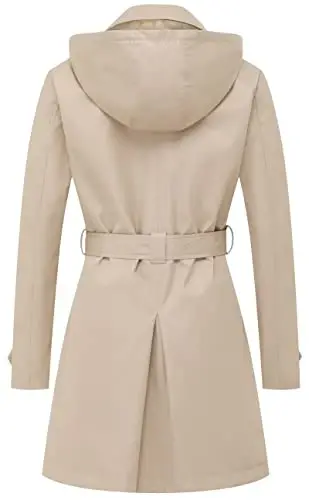 CREATMO US Women's Trench Coat Double-Breasted Classic Lapel Overcoat Belted Slim Outerwear Coat with Detachable Hood - 2