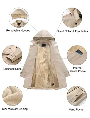 CREATMO US Women's Trench Coat Double-Breasted Classic Lapel Overcoat Belted Slim Outerwear Coat with Detachable Hood - 5