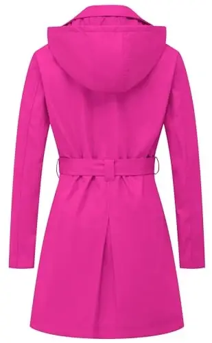 CREATMO US Women's Trench Coat Double-Breasted Classic Lapel Overcoat Belted Slim Outerwear Coat with Detachable Hood - CREATMO (1)