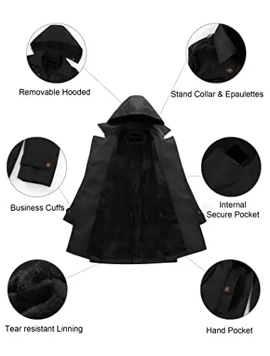 CREATMO US Women's Trench Coat Double-Breasted Classic Lapel Overcoat Belted Slim Outerwear Coat with Detachable Hood - 5
