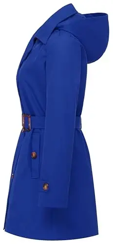 CREATMO US Women's Trench Coat Double-Breasted Classic Lapel Overcoat Belted Slim Outerwear Coat with Detachable Hood - 3