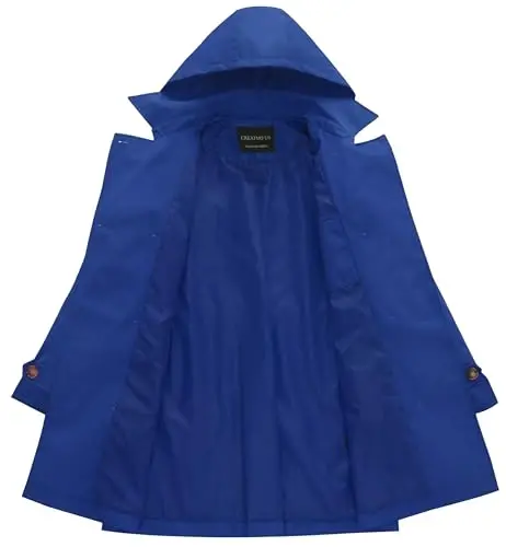 CREATMO US Women's Trench Coat Double-Breasted Classic Lapel Overcoat Belted Slim Outerwear Coat with Detachable Hood - 4