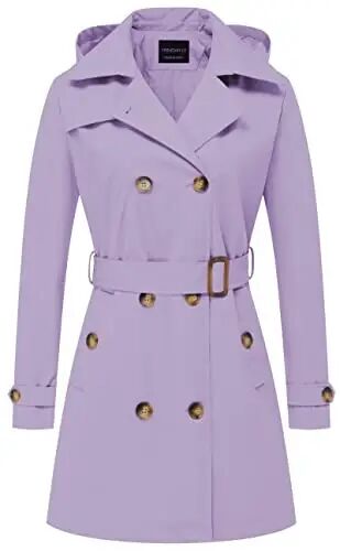 CREATMO US Women's Trench Coat Double-Breasted Classic Lapel Overcoat Belted Slim Outerwear Coat with Detachable Hood - CREATMO