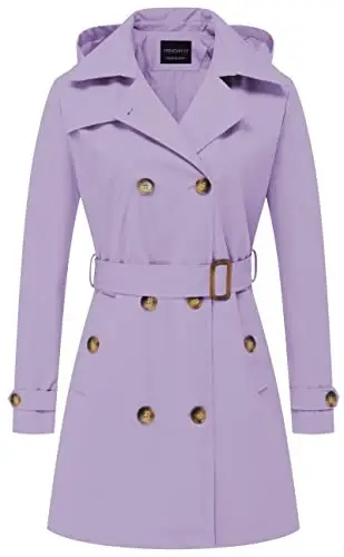 CREATMO US Women's Trench Coat Double-Breasted Classic Lapel Overcoat Belted Slim Outerwear Coat with Detachable Hood - 1