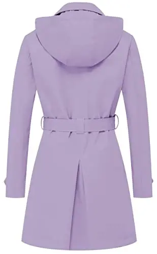 CREATMO US Women's Trench Coat Double-Breasted Classic Lapel Overcoat Belted Slim Outerwear Coat with Detachable Hood - 2