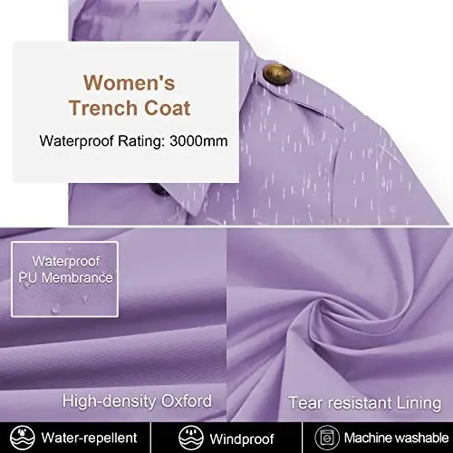 CREATMO US Women's Trench Coat Double-Breasted Classic Lapel Overcoat Belted Slim Outerwear Coat with Detachable Hood - 4