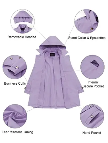 CREATMO US Women's Trench Coat Double-Breasted Classic Lapel Overcoat Belted Slim Outerwear Coat with Detachable Hood - 5