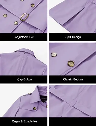 CREATMO US Women's Trench Coat Double-Breasted Classic Lapel Overcoat Belted Slim Outerwear Coat with Detachable Hood - 6