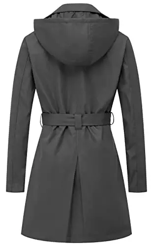 CREATMO US Women's Trench Coat Double-Breasted Classic Lapel Overcoat Belted Slim Outerwear Coat with Detachable Hood - CREATMO (1)