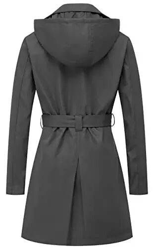 CREATMO US Women's Trench Coat Double-Breasted Classic Lapel Overcoat Belted Slim Outerwear Coat with Detachable Hood - 2