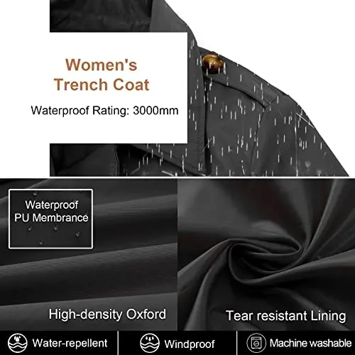 CREATMO US Women's Trench Coat Double-Breasted Classic Lapel Overcoat Belted Slim Outerwear Coat with Detachable Hood - 4
