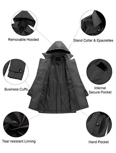CREATMO US Women's Trench Coat Double-Breasted Classic Lapel Overcoat Belted Slim Outerwear Coat with Detachable Hood - 5