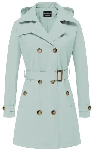 CREATMO US Women's Trench Coat Double-Breasted Classic Lapel Overcoat Belted Slim Outerwear Coat with Detachable Hood - 1