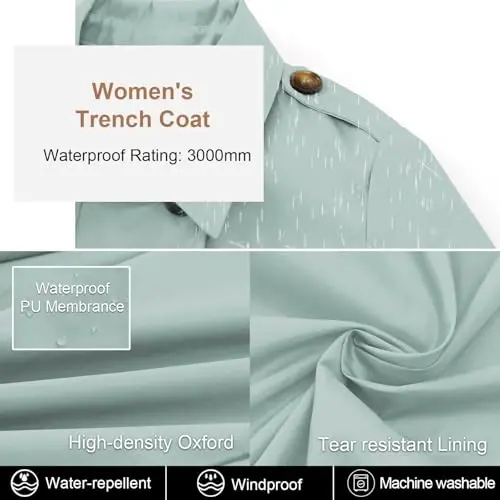 CREATMO US Women's Trench Coat Double-Breasted Classic Lapel Overcoat Belted Slim Outerwear Coat with Detachable Hood - 4