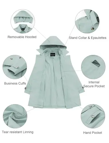 CREATMO US Women's Trench Coat Double-Breasted Classic Lapel Overcoat Belted Slim Outerwear Coat with Detachable Hood - 5