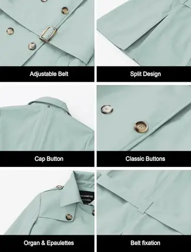 CREATMO US Women's Trench Coat Double-Breasted Classic Lapel Overcoat Belted Slim Outerwear Coat with Detachable Hood - 6