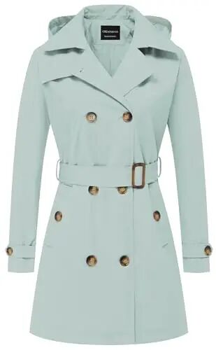 CREATMO US Women's Trench Coat Double-Breasted Classic Lapel Overcoat Belted Slim Outerwear Coat with Detachable Hood - CREATMO