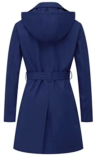CREATMO US Women's Trench Coat Double-Breasted Classic Lapel Overcoat Belted Slim Outerwear Coat with Detachable Hood - CREATMO (1)