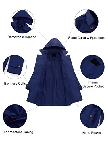CREATMO US Women's Trench Coat Double-Breasted Classic Lapel Overcoat Belted Slim Outerwear Coat with Detachable Hood - 5