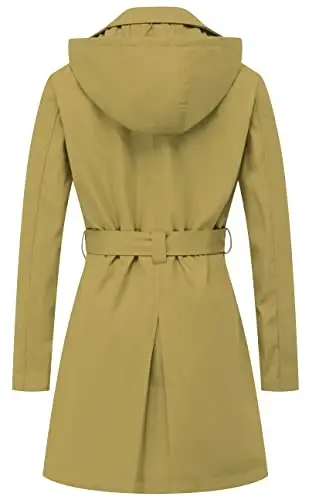 CREATMO US Women's Trench Coat Double-Breasted Classic Lapel Overcoat Belted Slim Outerwear Coat with Detachable Hood - 2