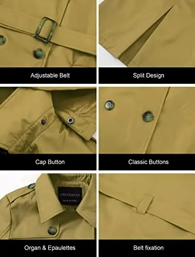 CREATMO US Women's Trench Coat Double-Breasted Classic Lapel Overcoat Belted Slim Outerwear Coat with Detachable Hood - 6