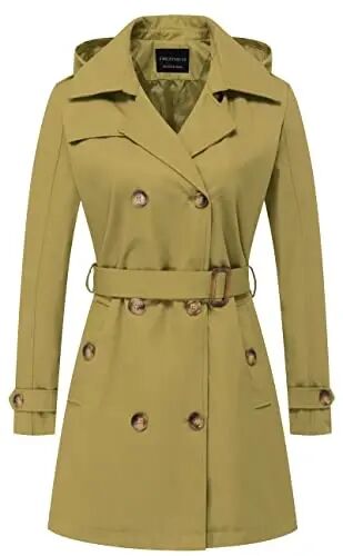 CREATMO US Women's Trench Coat Double-Breasted Classic Lapel Overcoat Belted Slim Outerwear Coat with Detachable Hood - CREATMO