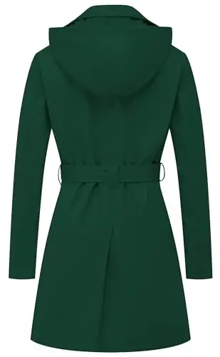 CREATMO US Women's Trench Coat Double-Breasted Classic Lapel Overcoat Belted Slim Outerwear Coat with Detachable Hood - CREATMO (1)