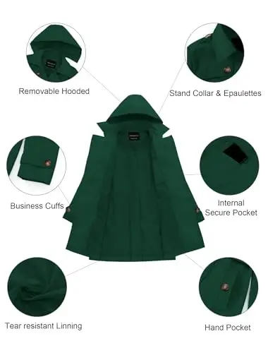 CREATMO US Women's Trench Coat Double-Breasted Classic Lapel Overcoat Belted Slim Outerwear Coat with Detachable Hood - 5