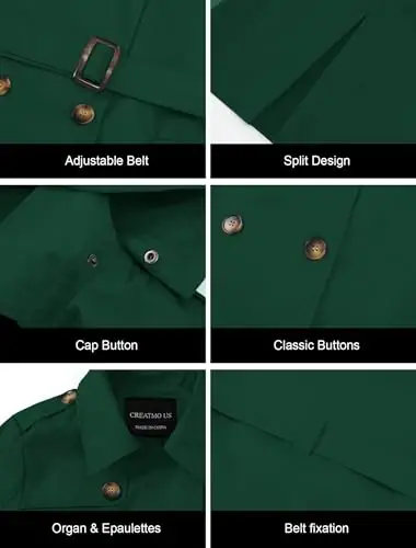CREATMO US Women's Trench Coat Double-Breasted Classic Lapel Overcoat Belted Slim Outerwear Coat with Detachable Hood - 6