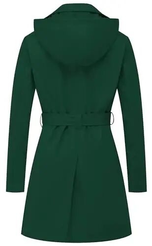 CREATMO US Women's Trench Coat Double-Breasted Classic Lapel Overcoat Belted Slim Outerwear Coat with Detachable Hood - CREATMO (1)