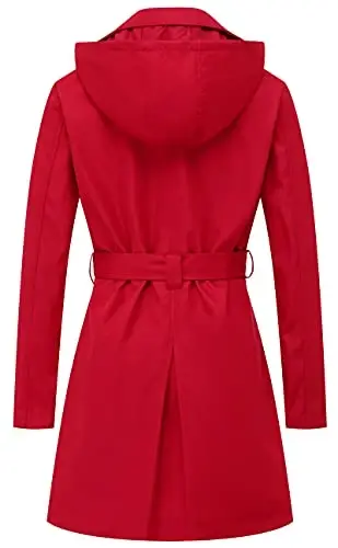 CREATMO US Women's Trench Coat Double-Breasted Classic Lapel Overcoat Belted Slim Outerwear Coat with Detachable Hood - CREATMO (1)