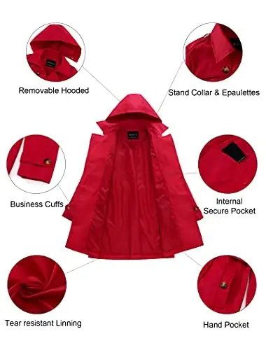 CREATMO US Women's Trench Coat Double-Breasted Classic Lapel Overcoat Belted Slim Outerwear Coat with Detachable Hood - 5