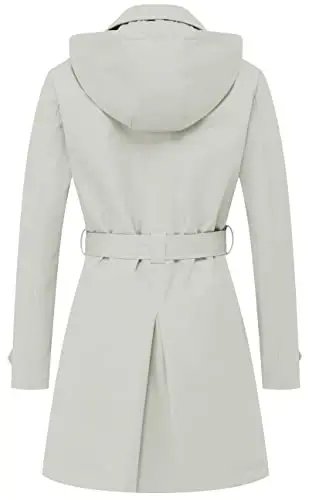 CREATMO US Women's Trench Coat Double-Breasted Classic Lapel Overcoat Belted Slim Outerwear Coat with Detachable Hood - 2