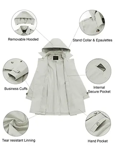 CREATMO US Women's Trench Coat Double-Breasted Classic Lapel Overcoat Belted Slim Outerwear Coat with Detachable Hood - 5