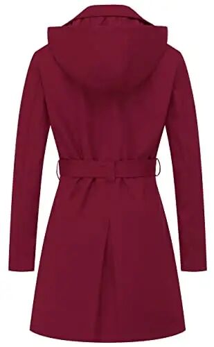 CREATMO US Women's Trench Coat Double-Breasted Classic Lapel Overcoat Belted Slim Outerwear Coat with Detachable Hood - CREATMO (1)