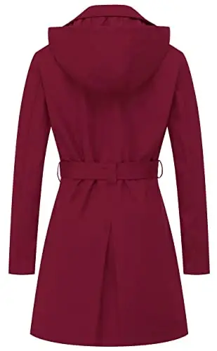 CREATMO US Women's Trench Coat Double-Breasted Classic Lapel Overcoat Belted Slim Outerwear Coat with Detachable Hood - CREATMO (1)