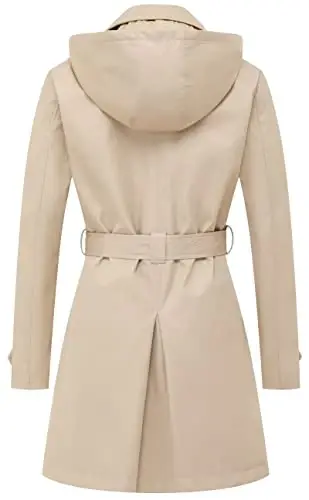 CREATMO US Women's Trench Coat Double-Breasted Classic Lapel Overcoat Belted Slim Outerwear Coat with Detachable Hood - 2