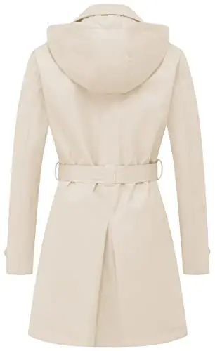 CREATMO US Women's Trench Coat Double-Breasted Classic Lapel Overcoat Belted Slim Outerwear Coat with Detachable Hood - 3