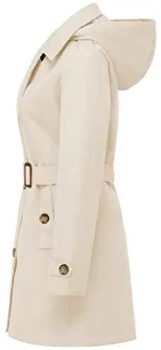 CREATMO US Women's Trench Coat Double-Breasted Classic Lapel Overcoat Belted Slim Outerwear Coat with Detachable Hood - 4