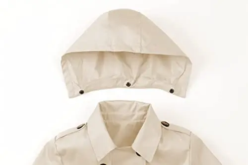 CREATMO US Women's Trench Coat Double-Breasted Classic Lapel Overcoat Belted Slim Outerwear Coat with Detachable Hood - 5