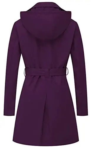 CREATMO US Women's Trench Coat Double-Breasted Classic Lapel Overcoat Belted Slim Outerwear Coat with Detachable Hood - 2