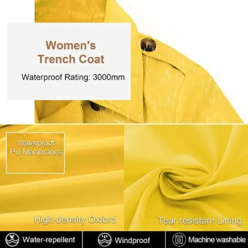 CREATMO US Women's Trench Coat Double-Breasted Classic Lapel Overcoat Belted Slim Outerwear Coat with Detachable Hood - 4