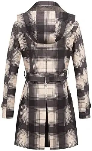 CREATMO US Women's Trench Coat Double-Breasted Classic Lapel Overcoat Belted Slim Outerwear Coat with Detachable Hood - CREATMO (1)