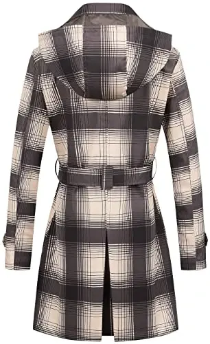 CREATMO US Women's Trench Coat Double-Breasted Classic Lapel Overcoat Belted Slim Outerwear Coat with Detachable Hood - 2