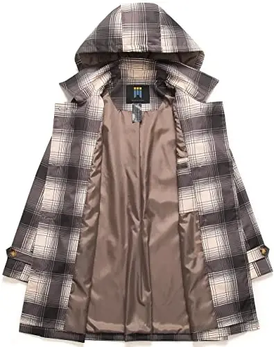 CREATMO US Women's Trench Coat Double-Breasted Classic Lapel Overcoat Belted Slim Outerwear Coat with Detachable Hood - 3