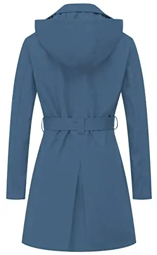 CREATMO US Women's Trench Coat Double-Breasted Classic Lapel Overcoat Belted Slim Outerwear Coat with Detachable Hood - CREATMO (1)