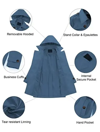 CREATMO US Women's Trench Coat Double-Breasted Classic Lapel Overcoat Belted Slim Outerwear Coat with Detachable Hood - 5