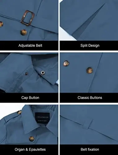 CREATMO US Women's Trench Coat Double-Breasted Classic Lapel Overcoat Belted Slim Outerwear Coat with Detachable Hood - 6